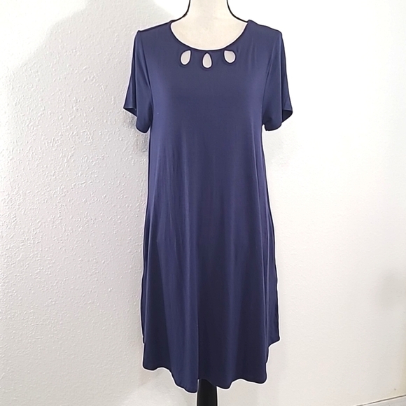 *NWT* SHIELA ROSE Navy Blue Short Sleeve Dress w/Keyhole Cut-Outs, size M - Picture 1 of 6